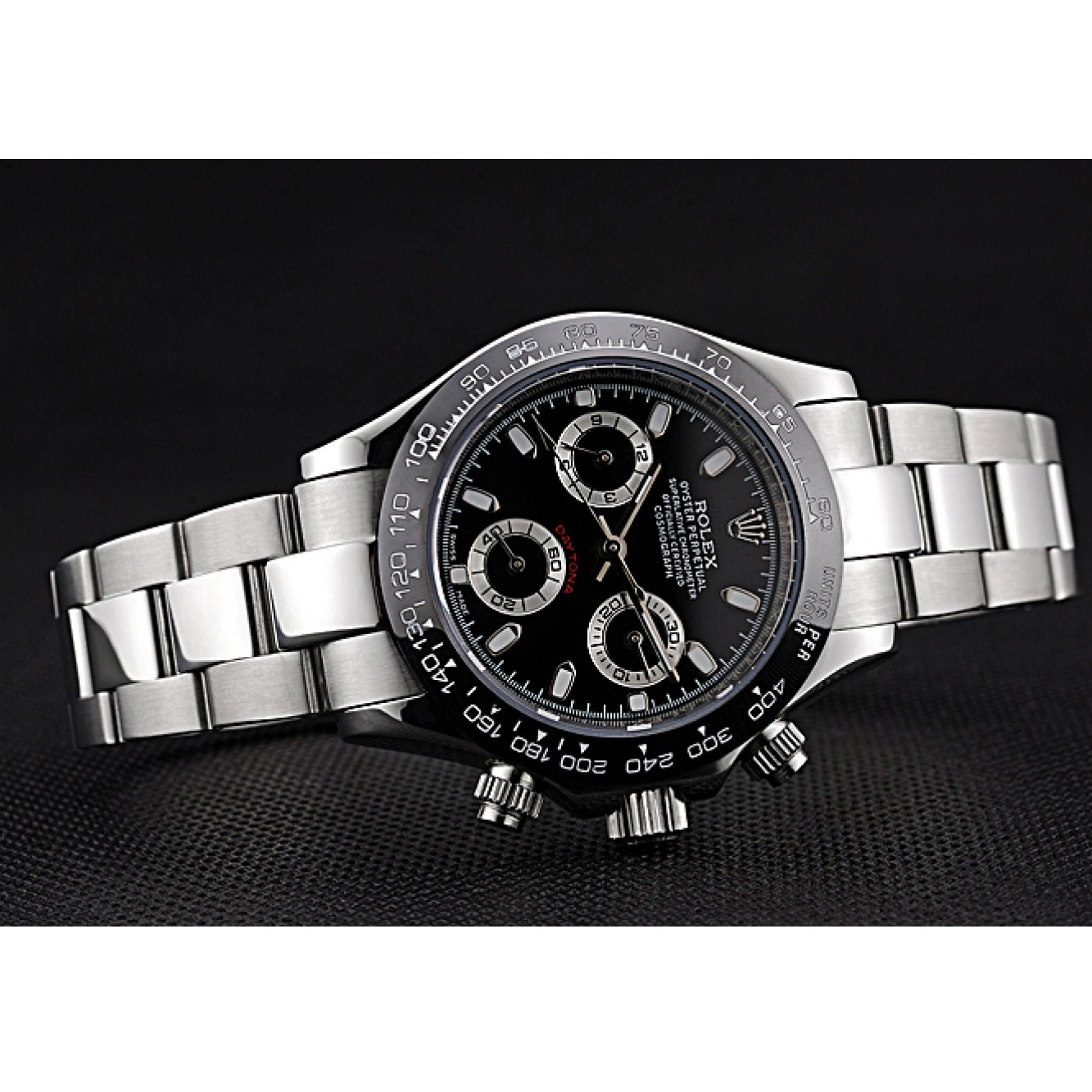 Aaa replica watch Steel Daytona Black Subdials Case Stainless Rolex Stainless Steel Silver 622635 Cosmograph 0726